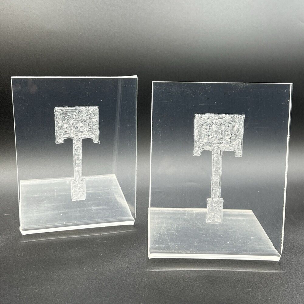 Vintage Clear Lucite Monogram T Initial Bookends 6" Office Desk Retro 1970s